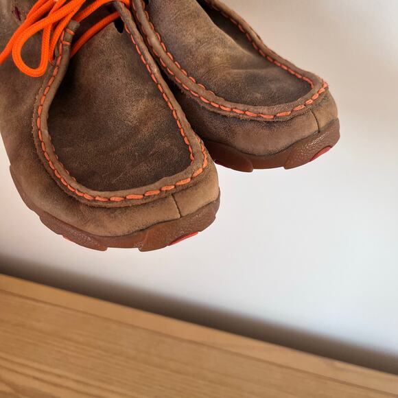 Twisted X Chukka Distress Driving Mocs Boots Youth 5.5M Bomber Brown Neon Orange - Picture 7 of 10